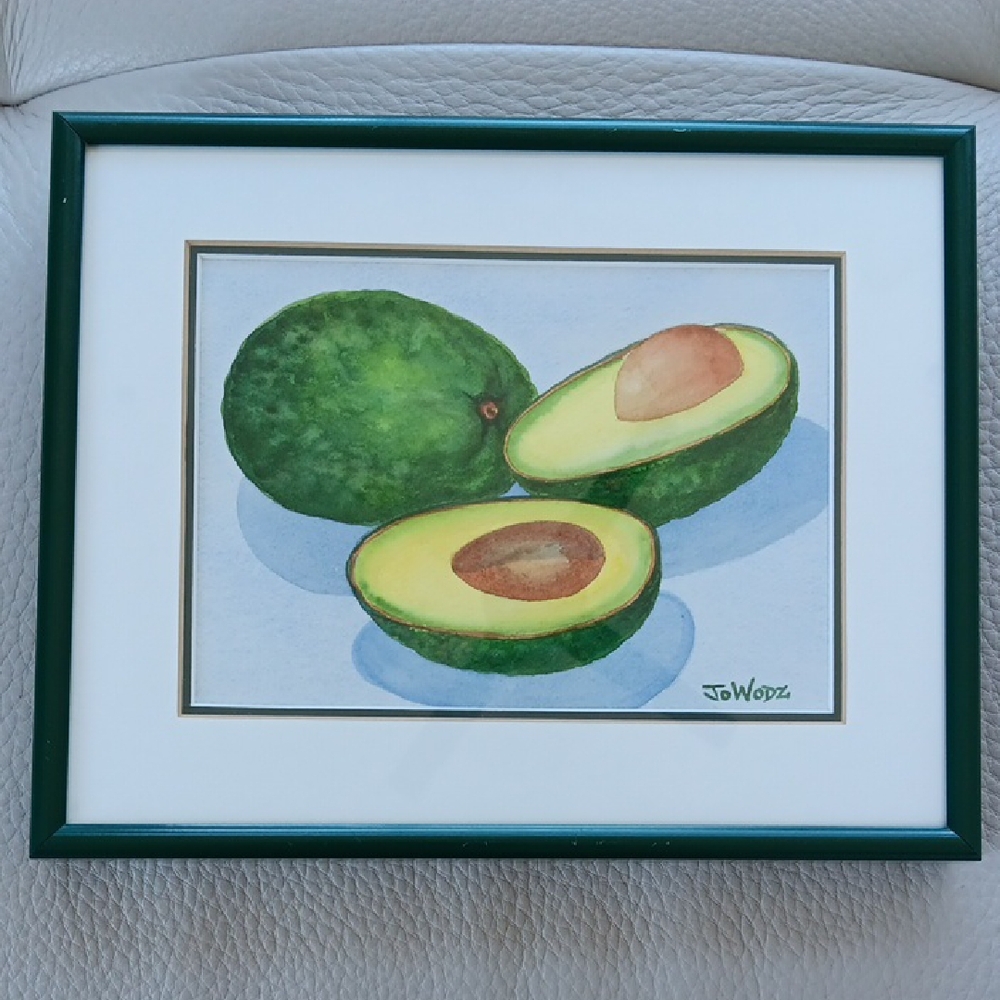 Vintage Framed Avocado Water Colour